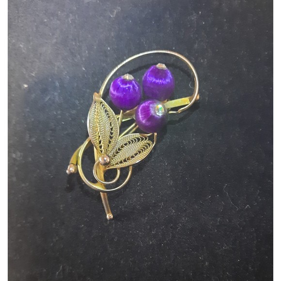 Beautiful Vintage Gold and Purple 1960's Flower Brooch - Picture 6 of 6